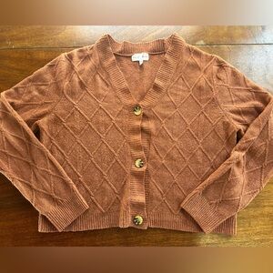 Hazel Moon Terracotta Diamond Knit Button Front Cropped Cardigan Sweater XL